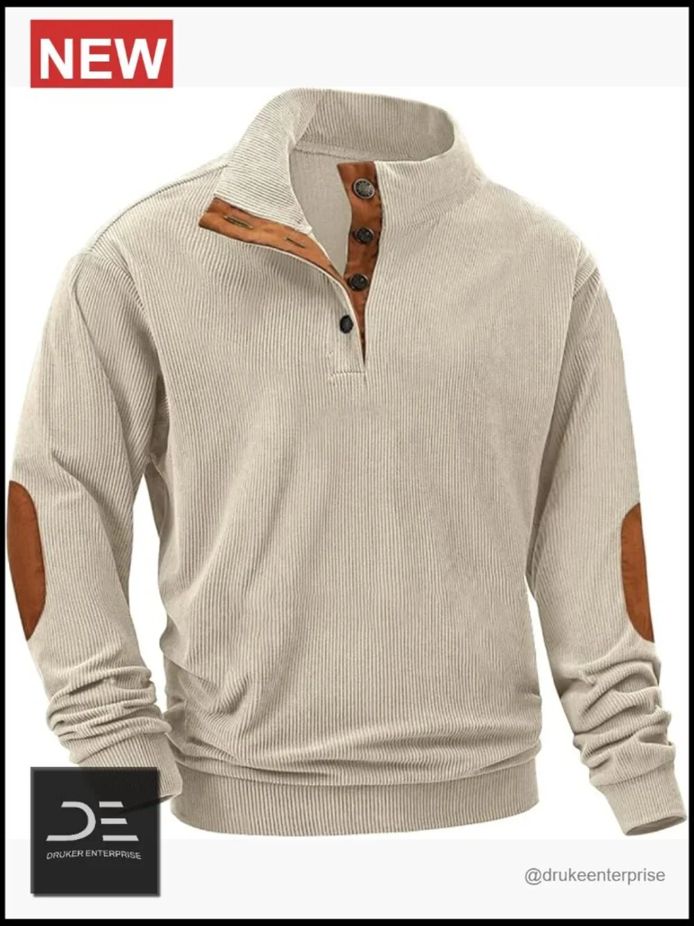 Corduroy Long Sleeve Button-Down Shirt Stand Collar Pullover Sweater Men's